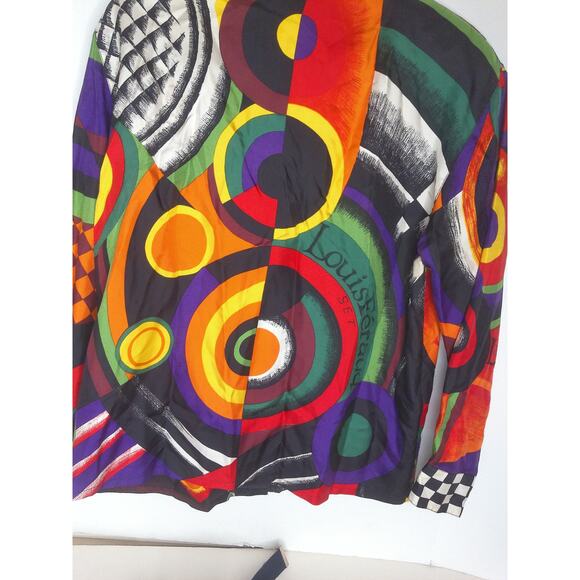 Vintage Louis Feraud Graphic Psychedelic Colorful Silk Blouse Shirt Size 10 - Picture 6 of 9